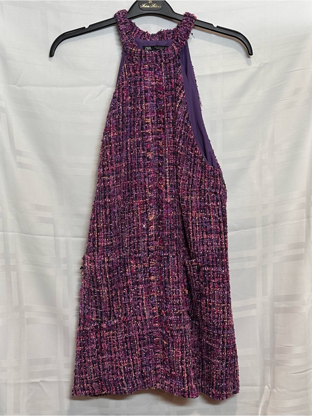 Zara Multicolor Tweed Halter Mini
Dress Frayed Trim